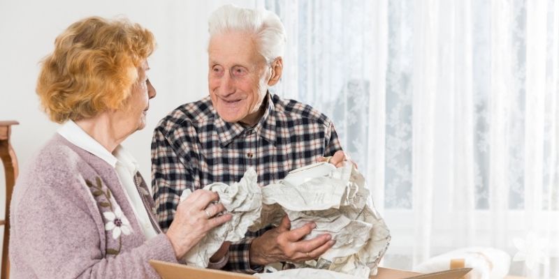 Elderly couple packing