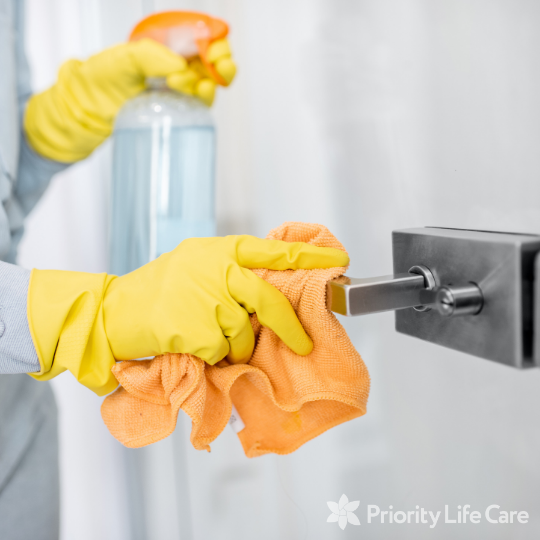 door handle being cleaned