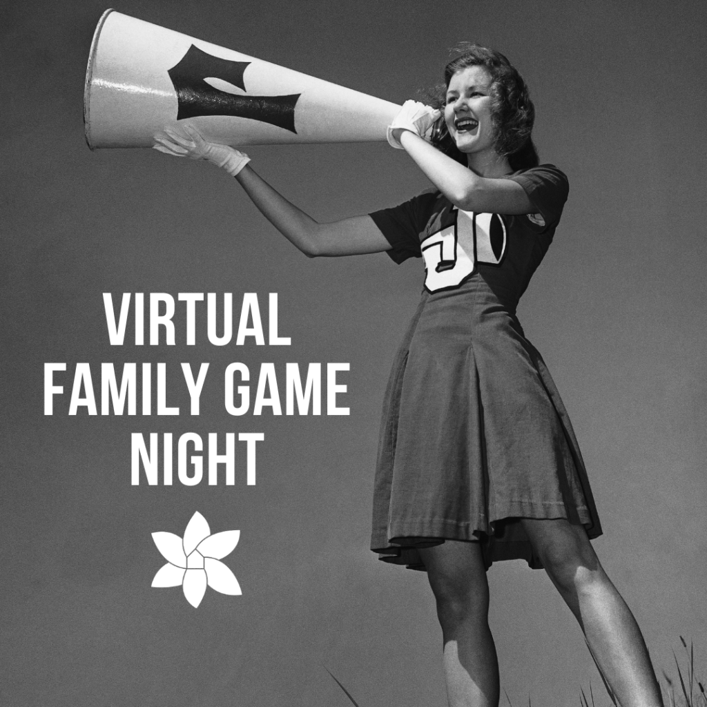 Vintage style graphic of woman announcing family game night